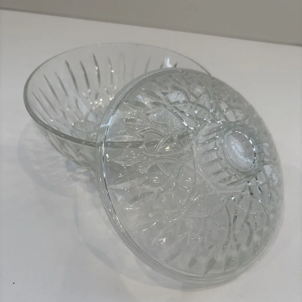 EUC Vintage Crystal Cut Glass Clear Candy Trinket Dish with Lid Pasari Indonesia